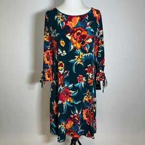 NWT MSK Laguna Mist Floral Print 3/4 Sleeve Shift Dress Womens Petite Size PXL